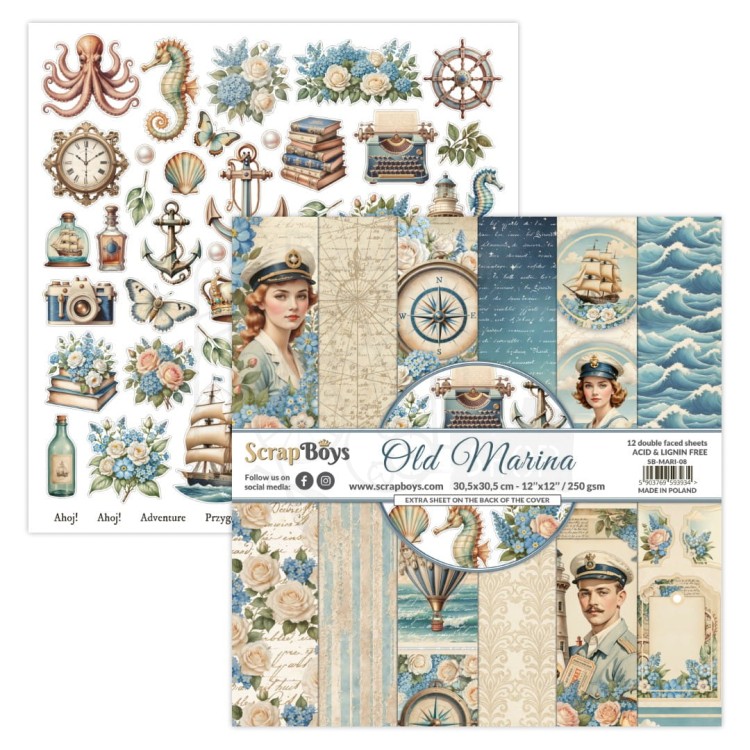 Zestaw papierów do scrapbookingu 30x30 Old Marina 08 ScrapBoys