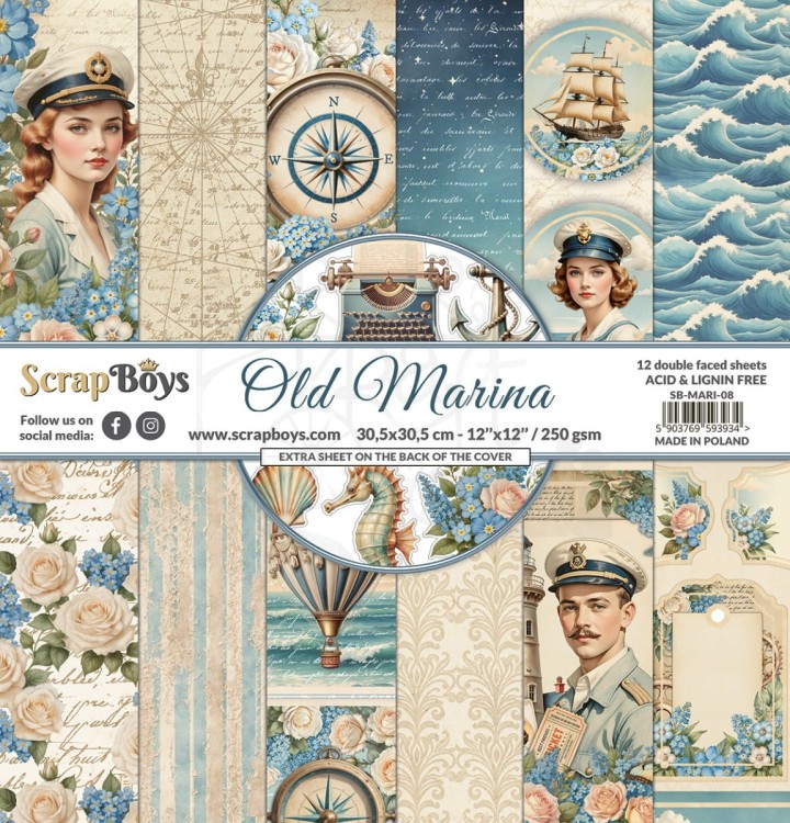 Zestaw papierów do scrapbookingu 30x30 Old Marina 08 ScrapBoys