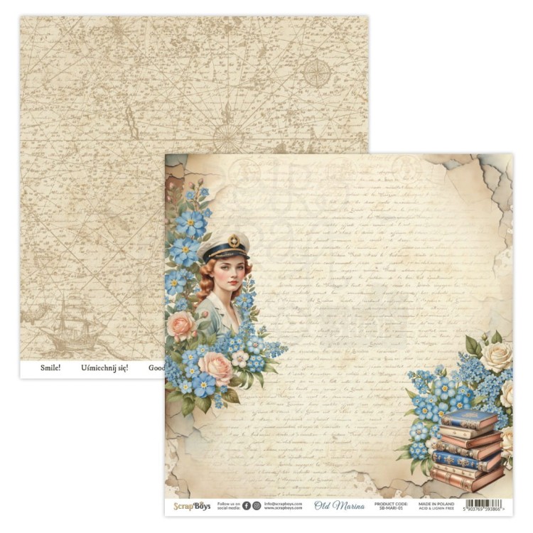 Zestaw papierów do scrapbookingu 30x30 Old Marina 08 ScrapBoys