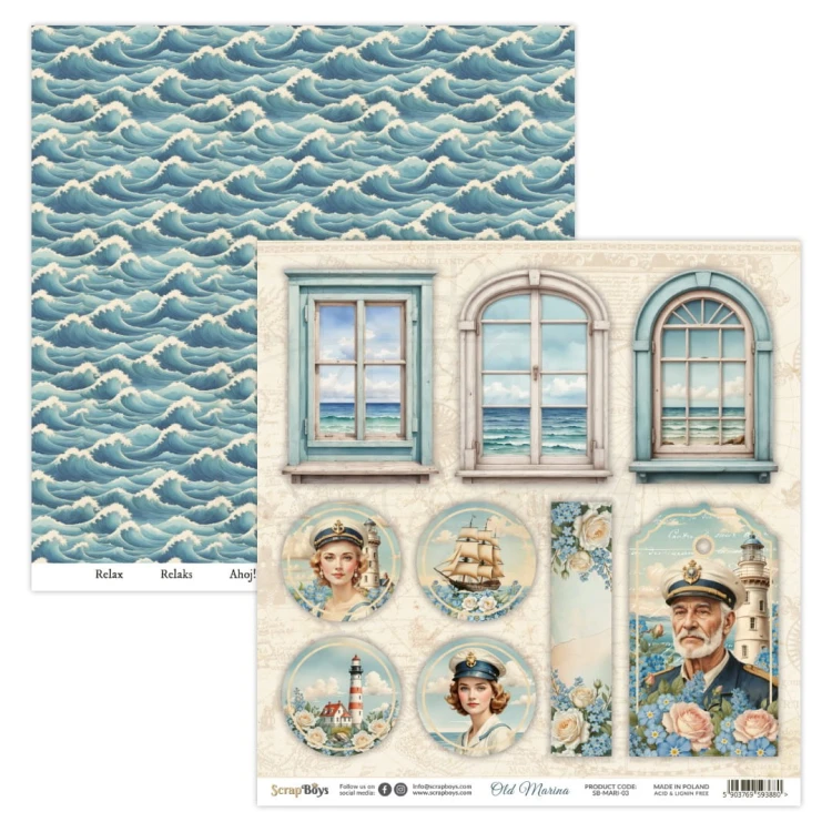 Zestaw papierów do scrapbookingu 20x20 Old Marina 10 ScrapBoys