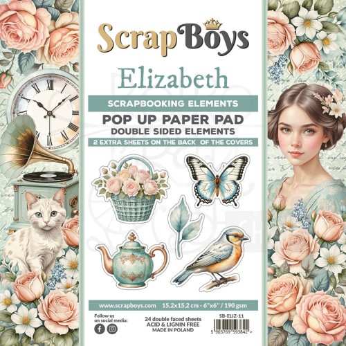 Zestaw papierów 15x15 z elementami do wycięcia Pop-up Elizabeth 11 ScrapBoys