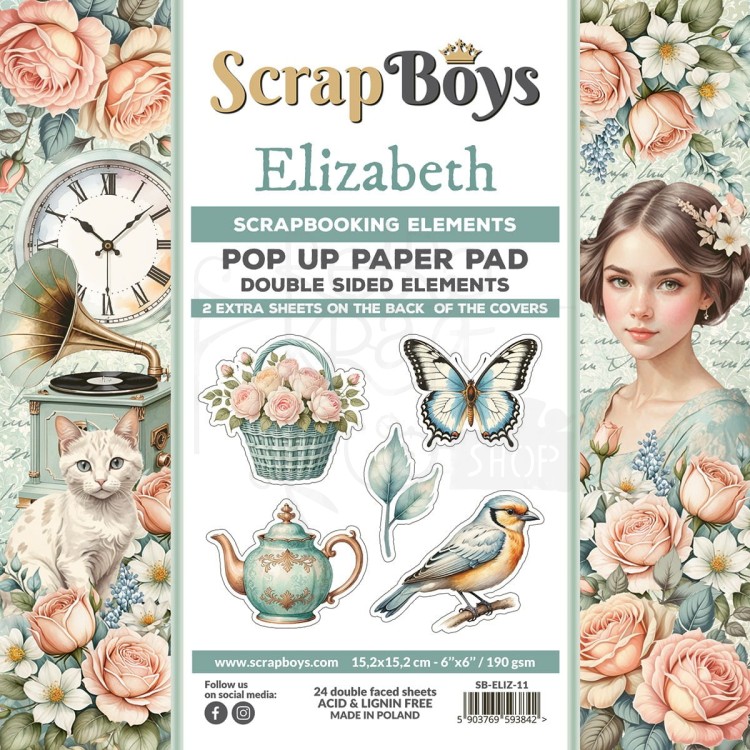 Zestaw papierów 15x15 z elementami do wycięcia Pop-up Elizabeth 11 ScrapBoys