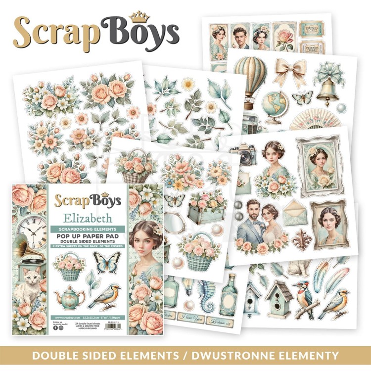 Zestaw papierów 15x15 z elementami do wycięcia Pop-up Elizabeth 11 ScrapBoys