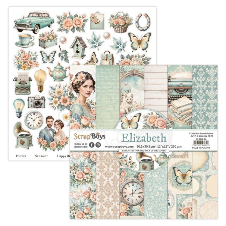 Zestaw papierów do scrapbookingu 30x30 Elizabeth 08 ScrapBoys