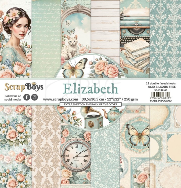 Zestaw papierów do scrapbookingu 30x30 Elizabeth 08 ScrapBoys