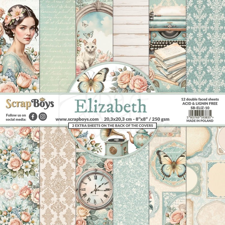 Zestaw papierów do scrapbookingu 20x20 Elizabeth 10 ScrapBoys