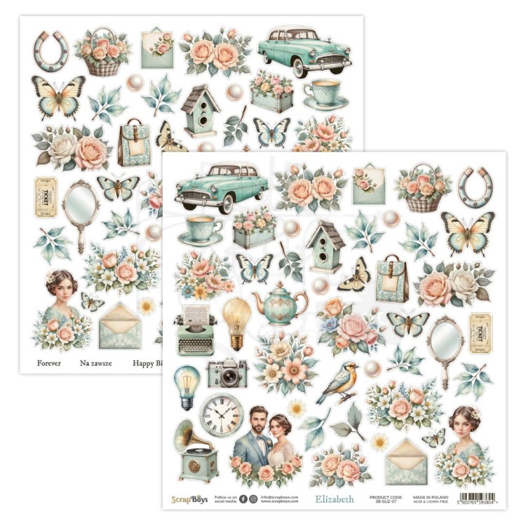 Papier 30x30 elementy do wycięcia Elizabeth 07 ScrapBoys