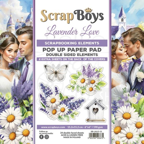 Zestaw papierów 15x15 z elementami do wycięcia Pop-up Lavender Love 11 ScrapBoys
