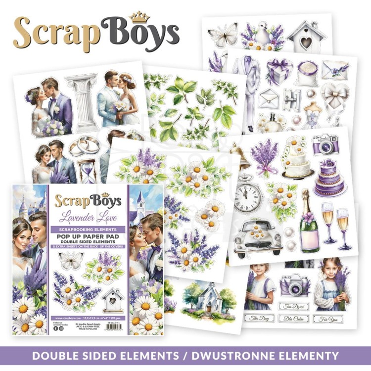 Zestaw papierów 15x15 z elementami do wycięcia Pop-up Lavender Love 11 ScrapBoys