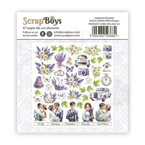 Ozdoby papierowe die-cuts Lavender Love 12 ScrapBoys
