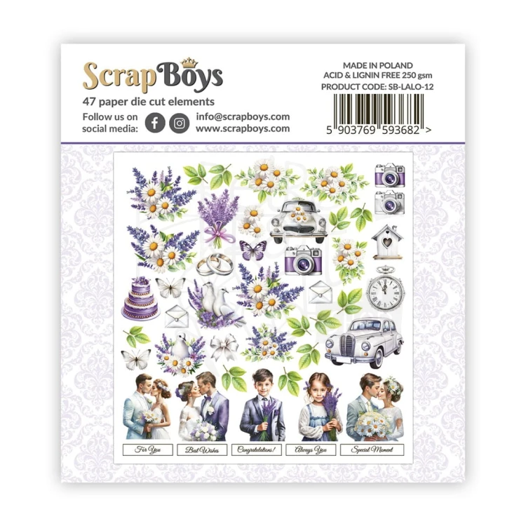 Ozdoby papierowe die-cuts Lavender Love 12 ScrapBoys