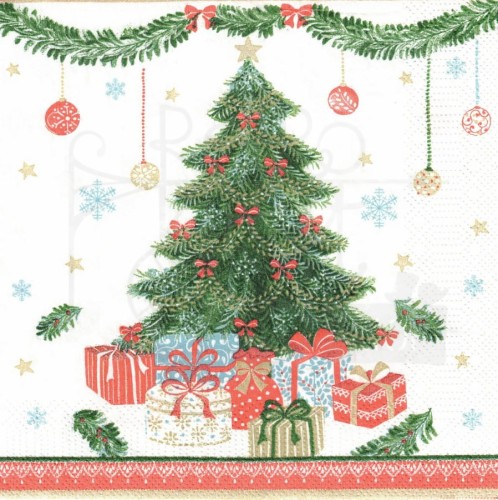 Serwetka 33x33 - Choinka i prezenty