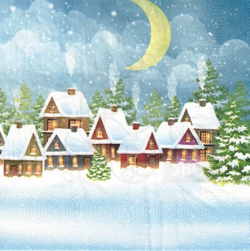 Serwetka 33x33 - Wioska w śniegu - domki