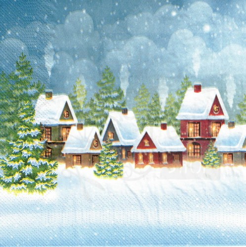 Serwetka 33x33 - Wioska w śniegu - domki