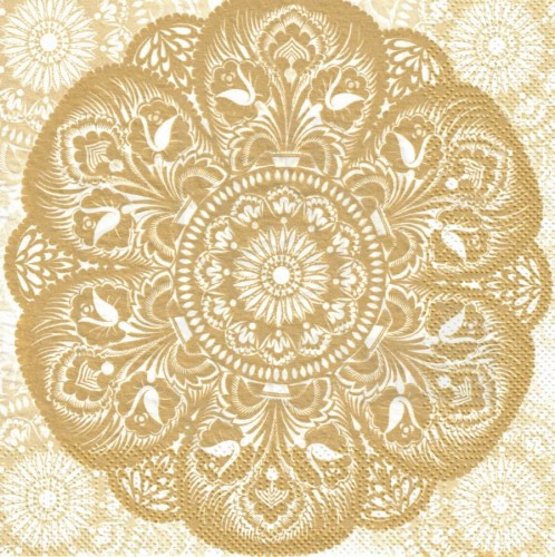 Serwetka 33x33 - Serwetka okrągła łowicka - złoty i biały