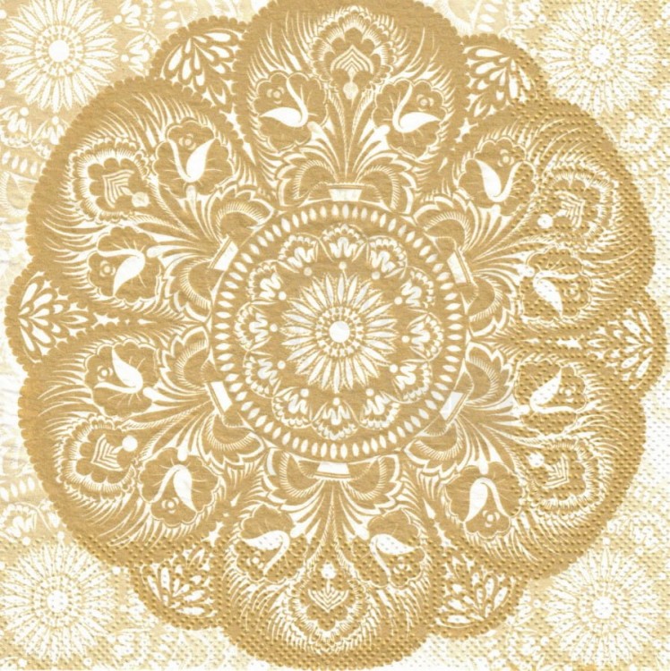 Serwetka 33x33 - Serwetka okrągła łowicka - złoty i biały
