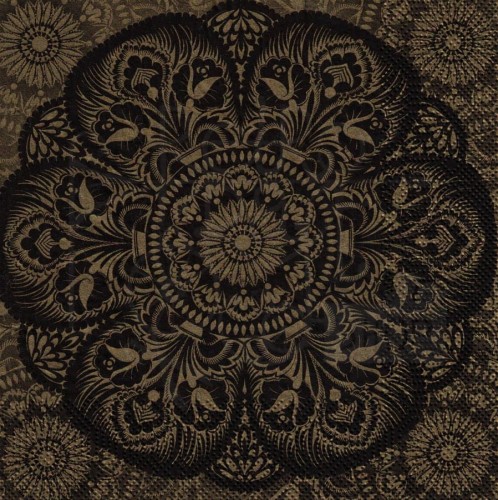 Serwetka 33x33 - Serwetka okrągła łowicka - złoty i czarny