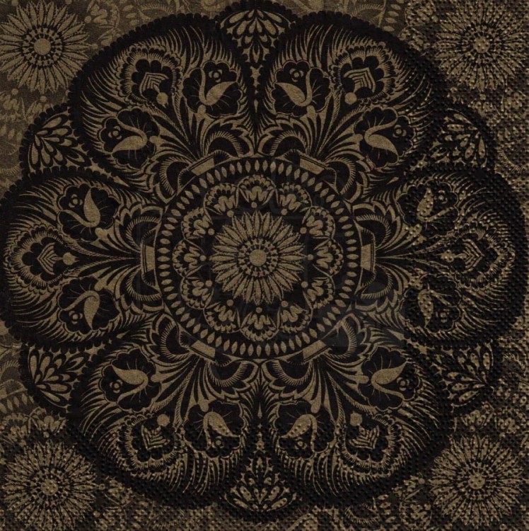 Serwetka 33x33 - Serwetka okrągła łowicka - złoty i czarny