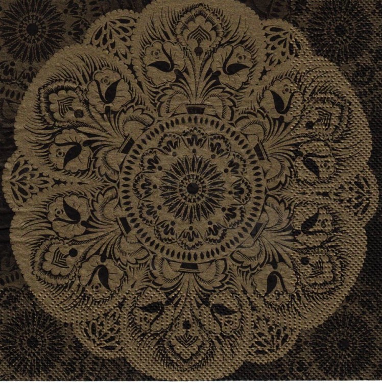 Serwetka 33x33 - Serwetka okrągła łowicka - złoty i czarny
