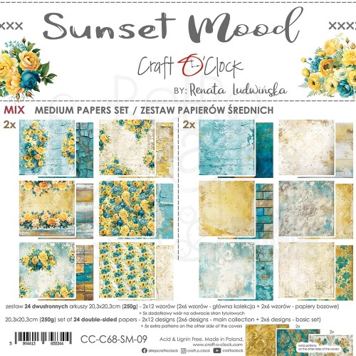 Zestaw papierów do scrapbookingu 20x20 Sunset Mood - Mix CC-C68-SM-09 Craft O'Clock
