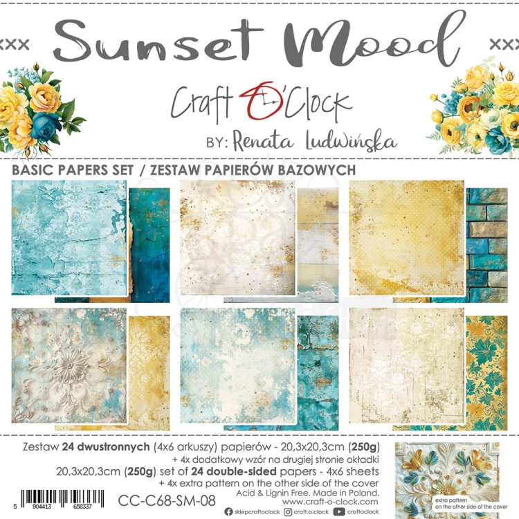 Zestaw papierów do scrapbookingu 20x20 Sunset Mood - Mix CC-C68-SM-09 Craft O'Clock