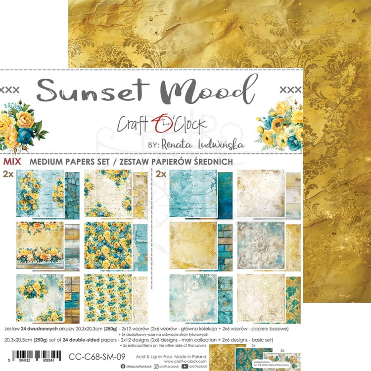 Zestaw papierów do scrapbookingu 20x20 Sunset Mood - Mix CC-C68-SM-09 Craft O'Clock