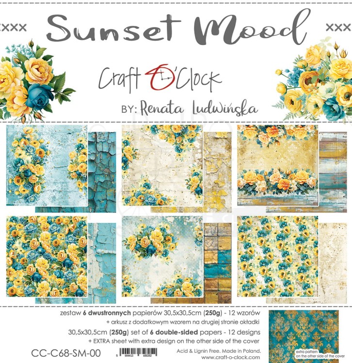 Zestaw papierów do scrapbookingu 30x30 Sunset Mood - CC-C68-SM-00 Craft O'Clock