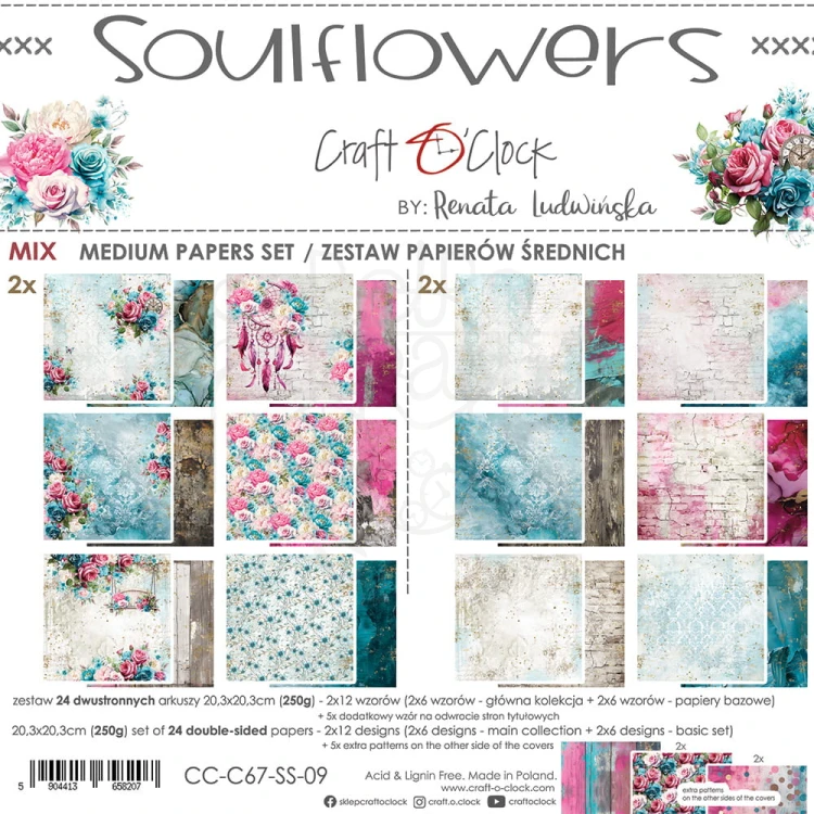 Zestaw papierów do scrapbookingu 20x20 Soulflowers - Mix CC-C67-SS-09 Craft O'Clock