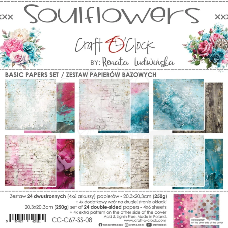 Zestaw papierów do scrapbookingu 20x20 Soulflowers - Mix CC-C67-SS-09 Craft O'Clock