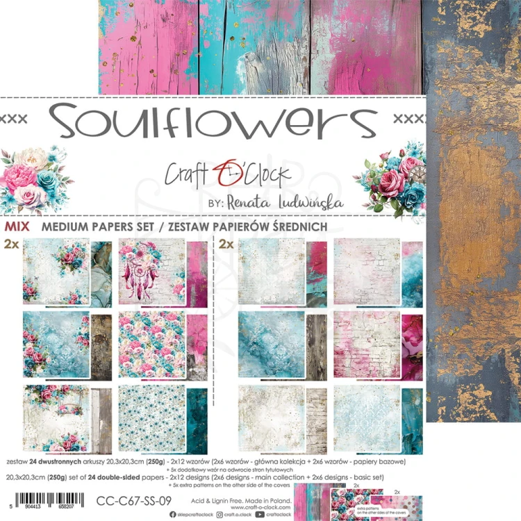 Zestaw papierów do scrapbookingu 20x20 Soulflowers - Mix CC-C67-SS-09 Craft O'Clock