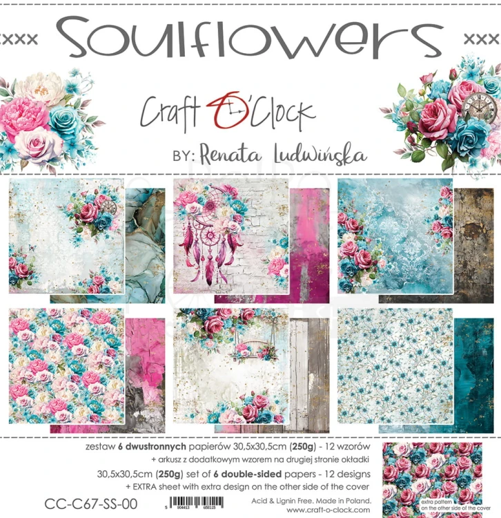 Zestaw papierów do scrapbookingu 30x30 Soulflowers - CC-C67-SS-00 Craft O'Clock