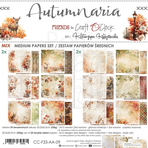 Zestaw papierów do scrapbookingu 20x20 Autumnaria - Mix CC-F33-AA-09 Craft O'Clock