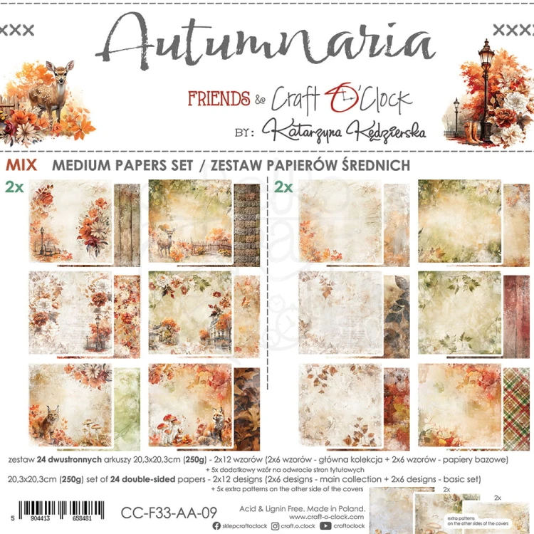 Zestaw papierów do scrapbookingu 20x20 Autumnaria - Mix CC-F33-AA-09 Craft O'Clock