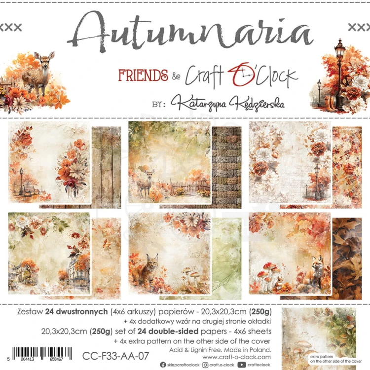 Zestaw papierów do scrapbookingu 20x20 Autumnaria - Mix CC-F33-AA-09 Craft O'Clock