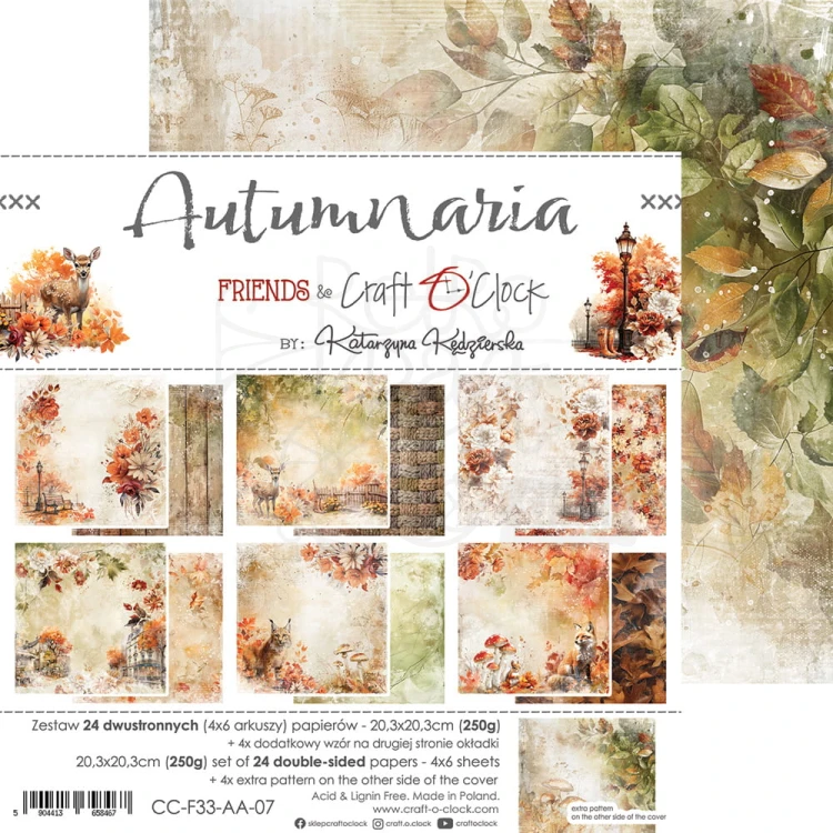Zestaw papierów do scrapbookingu 20x20 Autumnaria - Mix CC-F33-AA-09 Craft O'Clock