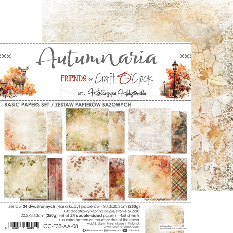 Zestaw papierów do scrapbookingu 20x20 Autumnaria - Mix CC-F33-AA-09 Craft O'Clock