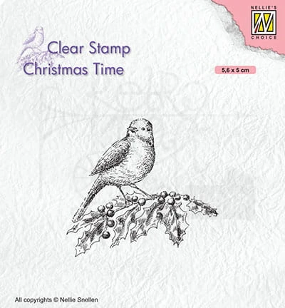 Stempel silikonowy Ptaszek na gałązce ostrokrzewu CT032 Nellie’s Chioce