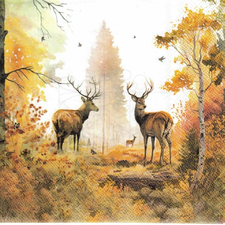 Serwetka 33x33 - Jesienny las i jelenie