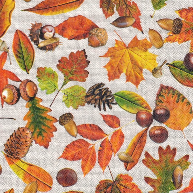 Serwetka 33x33 - Jesienne liście żołędzie i kasztany