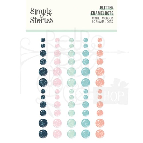 Kropki samoprzylepne z brokatem Winter Wonder - Glitter Enamel Dots 60szt 21227 Simple Stories