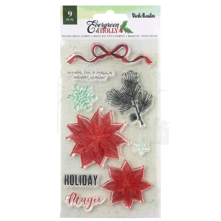 Zestaw stempli akrylowych Evergreen and Holly - Holiday Magic by Vicki Boutin 34013718 American Crafts