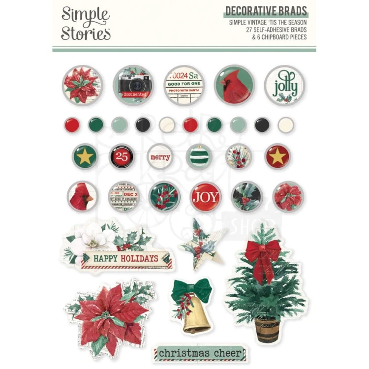 Naklejki Simple Vintage 'Tis The Season Decorative Brads 33szt 20731 Simple Stories
