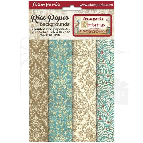 Papier ryżowy A6 Christmas Greetings Backgrounds tła - zestaw 8szt DFSAK6008 Stamperia