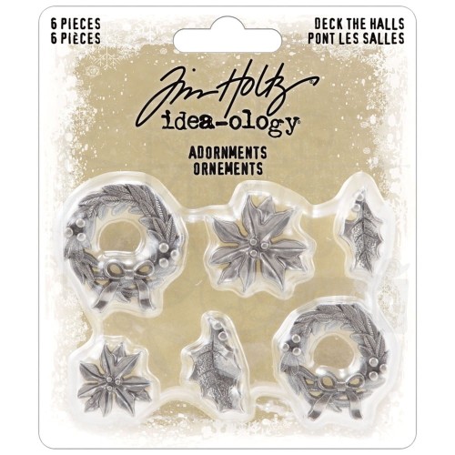Ozdoby metalowe plakietki Idea-Ology Adornments Deck The Halls 6szt TH94354 Tim Holtz