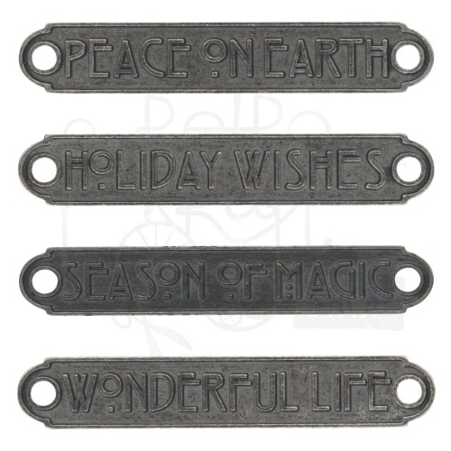 Ozdoby metalowe plakietki Idea-Ology Metal Word Plaques Christmas 4szt TH94203 Tim Holtz