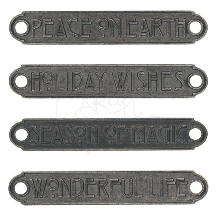 Ozdoby metalowe plakietki Idea-Ology Metal Word Plaques Christmas 4szt TH94203 Tim Holtz