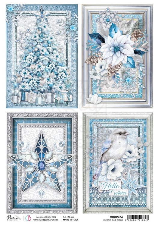 Papier ryżowy do decoupage A4 Elegant Blue Cards CBRP474 Ciao Bella