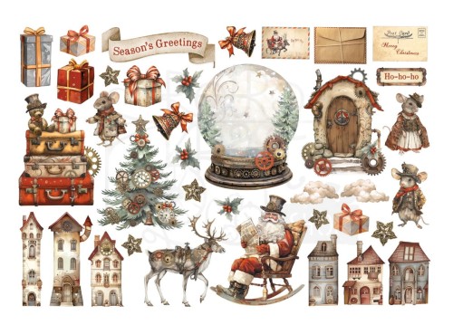 Ozdoby papierowe samoprzylepne Ephemera Gear Up For Christmas DFLCT50 Stamperia