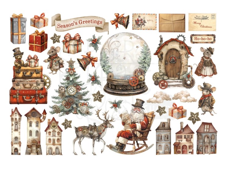Ozdoby papierowe samoprzylepne Ephemera Gear Up For Christmas DFLCT50 Stamperia