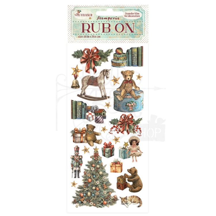 Rub-on transfer 10x21.6cm The Nutcracker Zabawki Miś Teddy DFLRB106 Stamperia